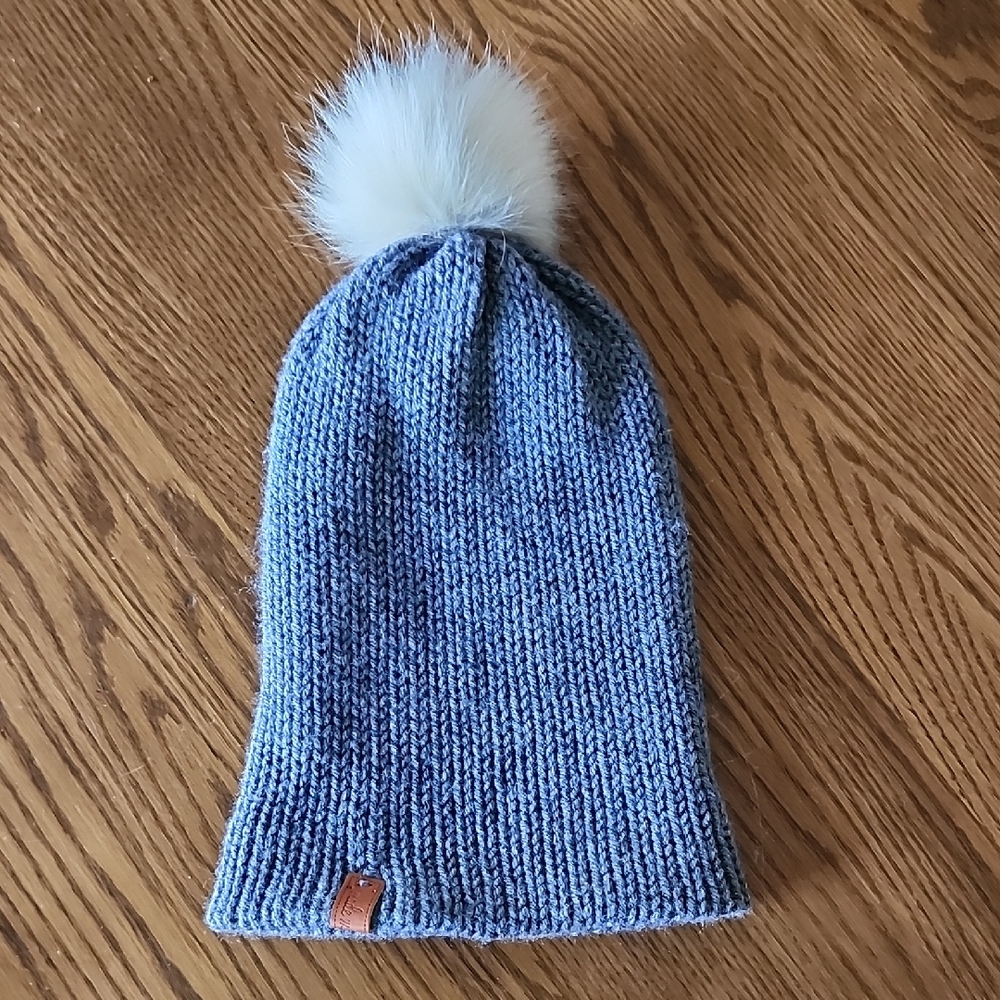 Cozy Blue Knit Kids Beanie with White Pom-Pom